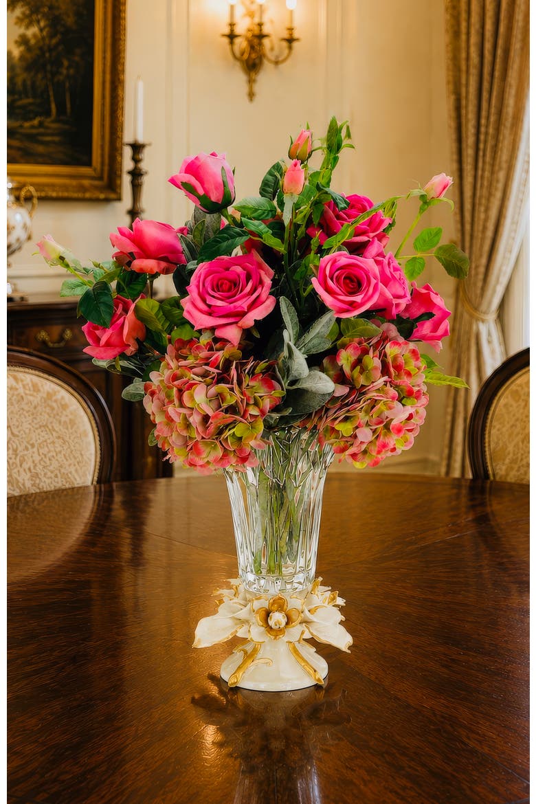 Garden Rose and Hydrangea in Vase, Alternate, color, Pink