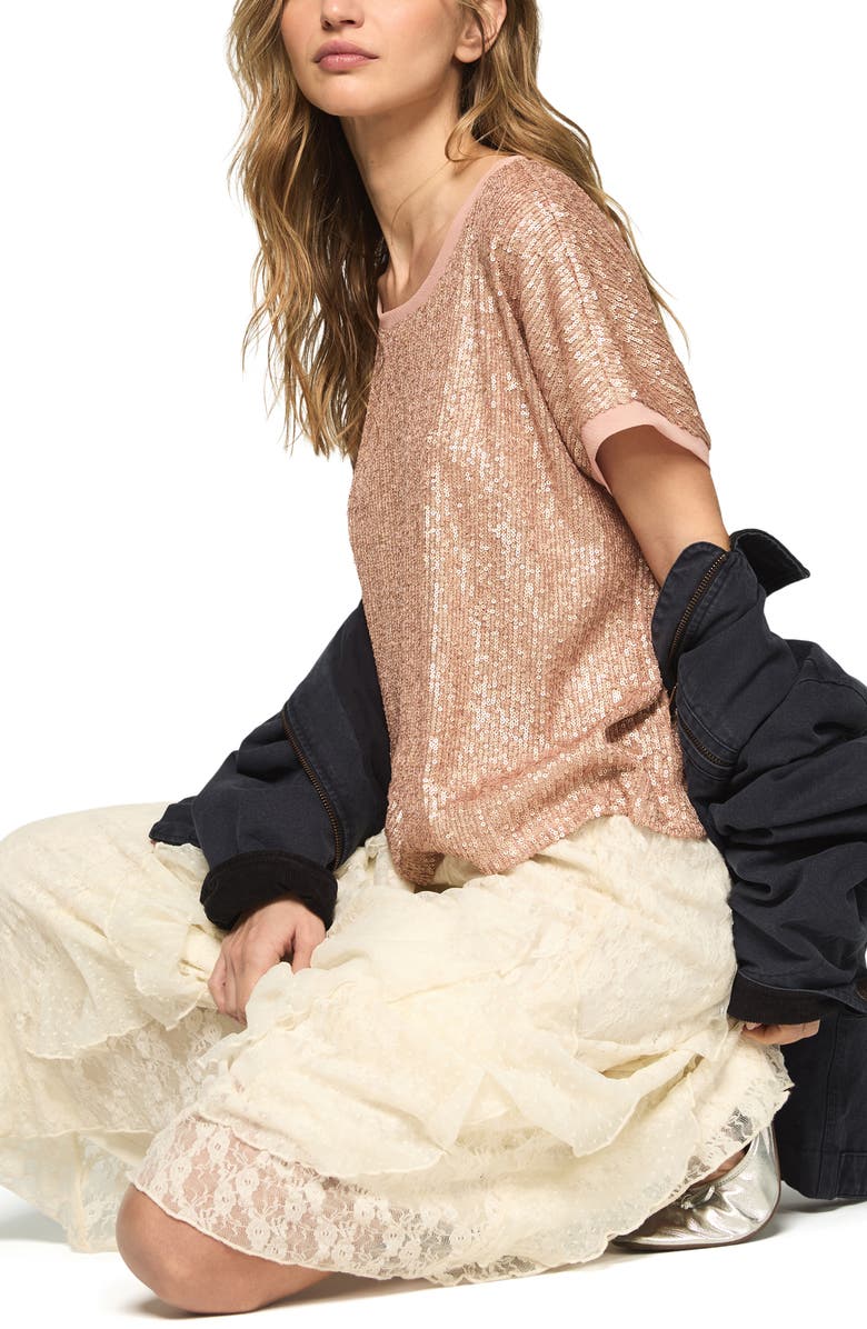Lucky Brand Sequin T-Shirt, Alternate, color, Blush