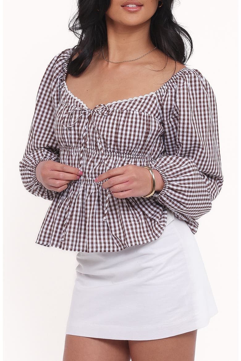 Saphia Cotton Gingham Top, Alternate, color, BROWN GINGHAM