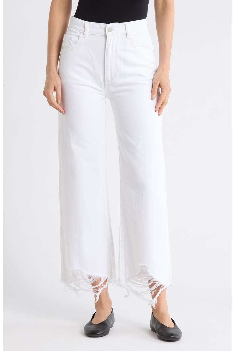 Hepburn High Waist Raw Hem Wide Leg Jeans, Main, color, WHITE DISTRESSED