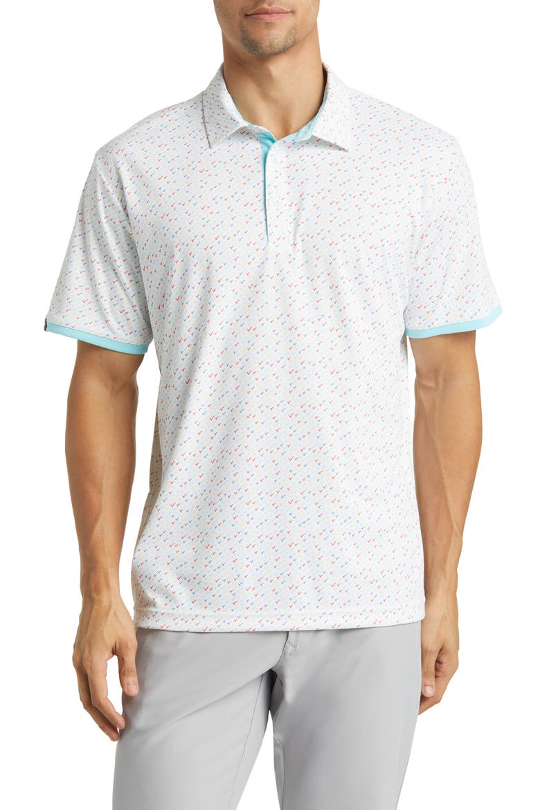 Ashton Scatter Print Golf Polo, Main, color, IVORY/ AQUA