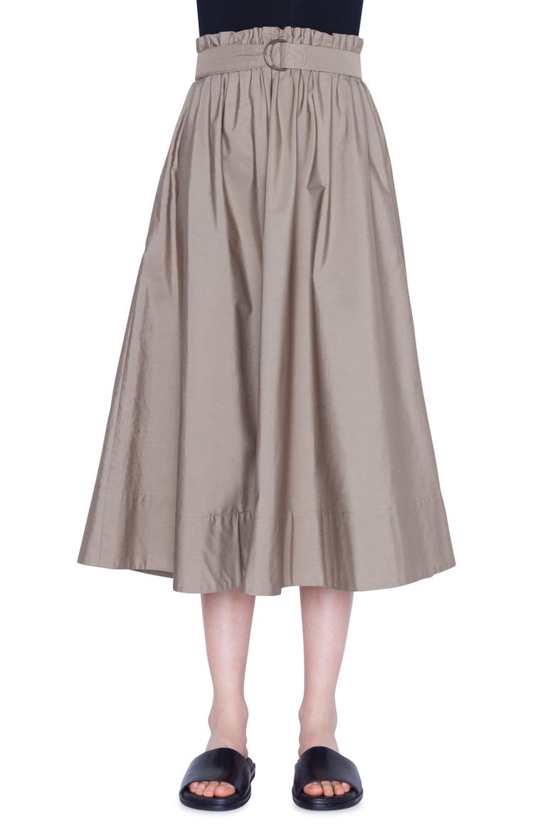 Belted Paperbag Waist Midi Skirt, Main, color, KHAKI
