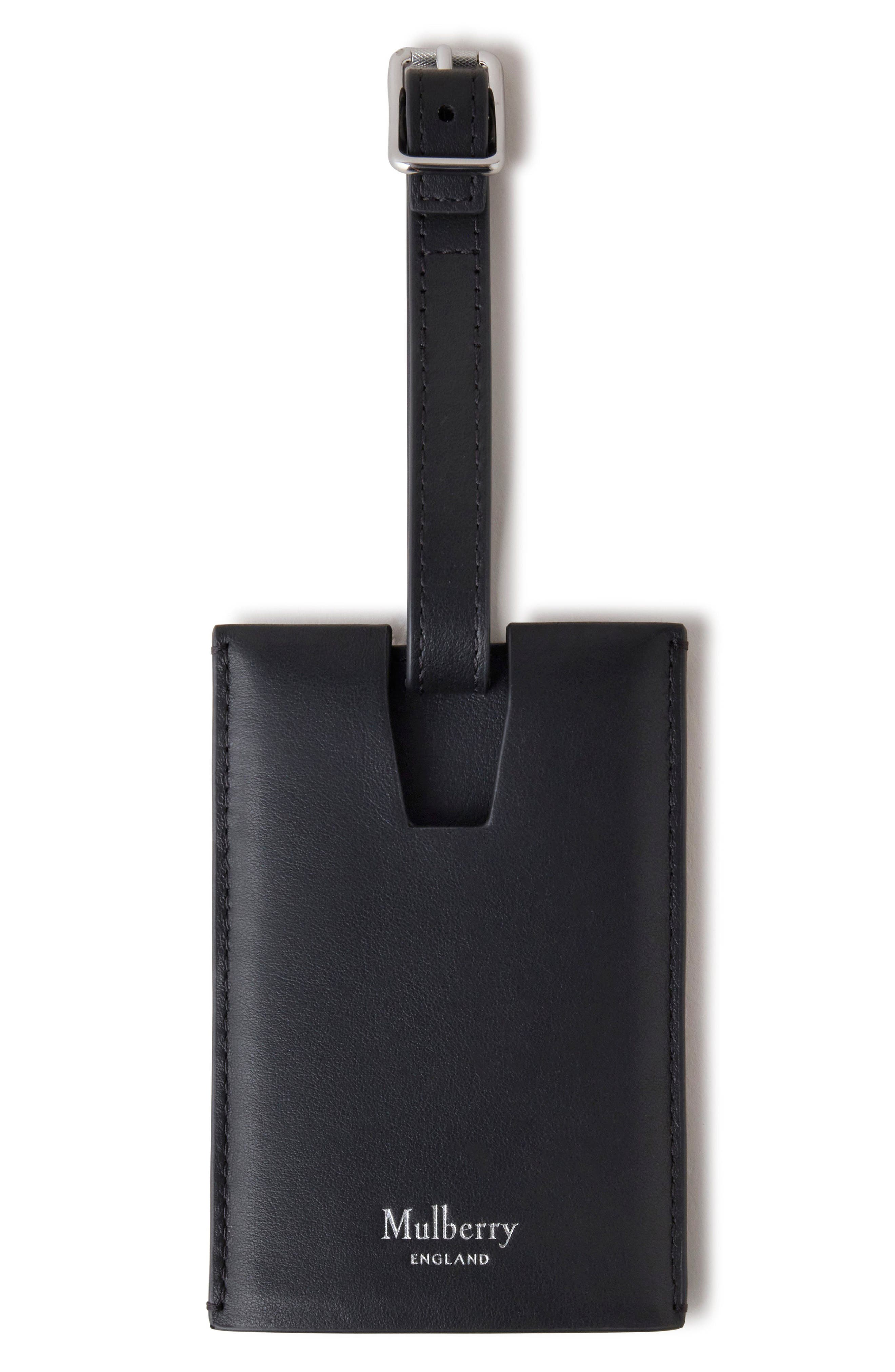 Mulberry Leather Luggage Tag, Main, color, Black