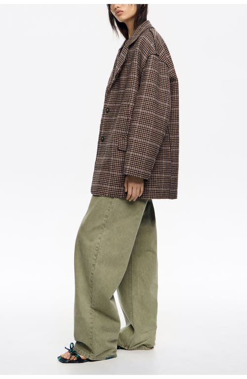 Bimba Y Lola Checked Double-face Raw Finish Coat In Brown