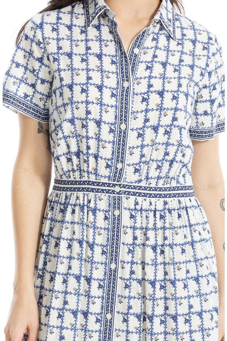 Printed Maxi Shirtdress, Alternate, color, CREAM/ BLUE LEAFY