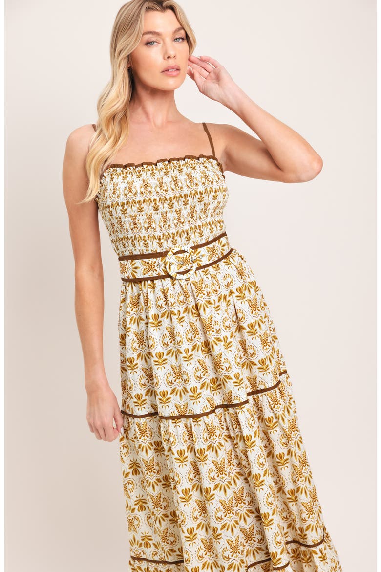 Belted Cotton Midi Dress, Alternate, color, CAMEL
