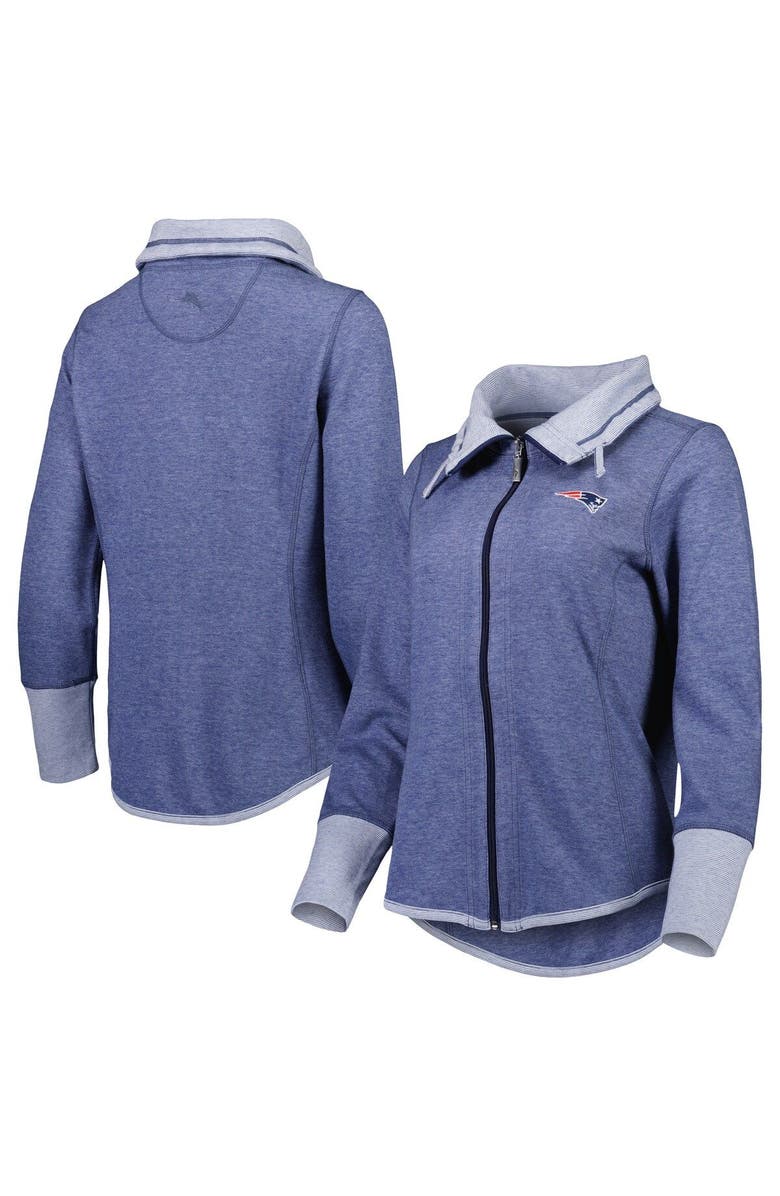 Tommy Bahama Women's Tommy Bahama Heathered Navy New England Patriots Sport Sun Fade Full-Zip Sweatshirt, Main, color, 