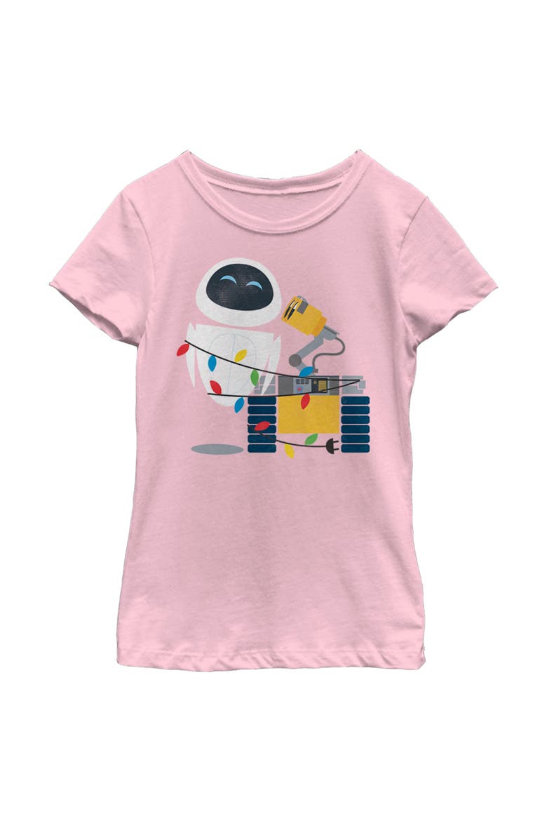 Girl's Wall-E Eve Christmas Lights  Graphic T-Shirt, Main, color, Light Pink