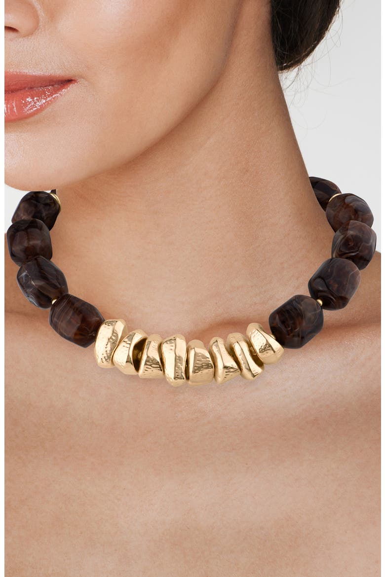 Marbled Resin and Goldtone Nugget Necklace, Alternate, color, TORTOISE/ GOLD