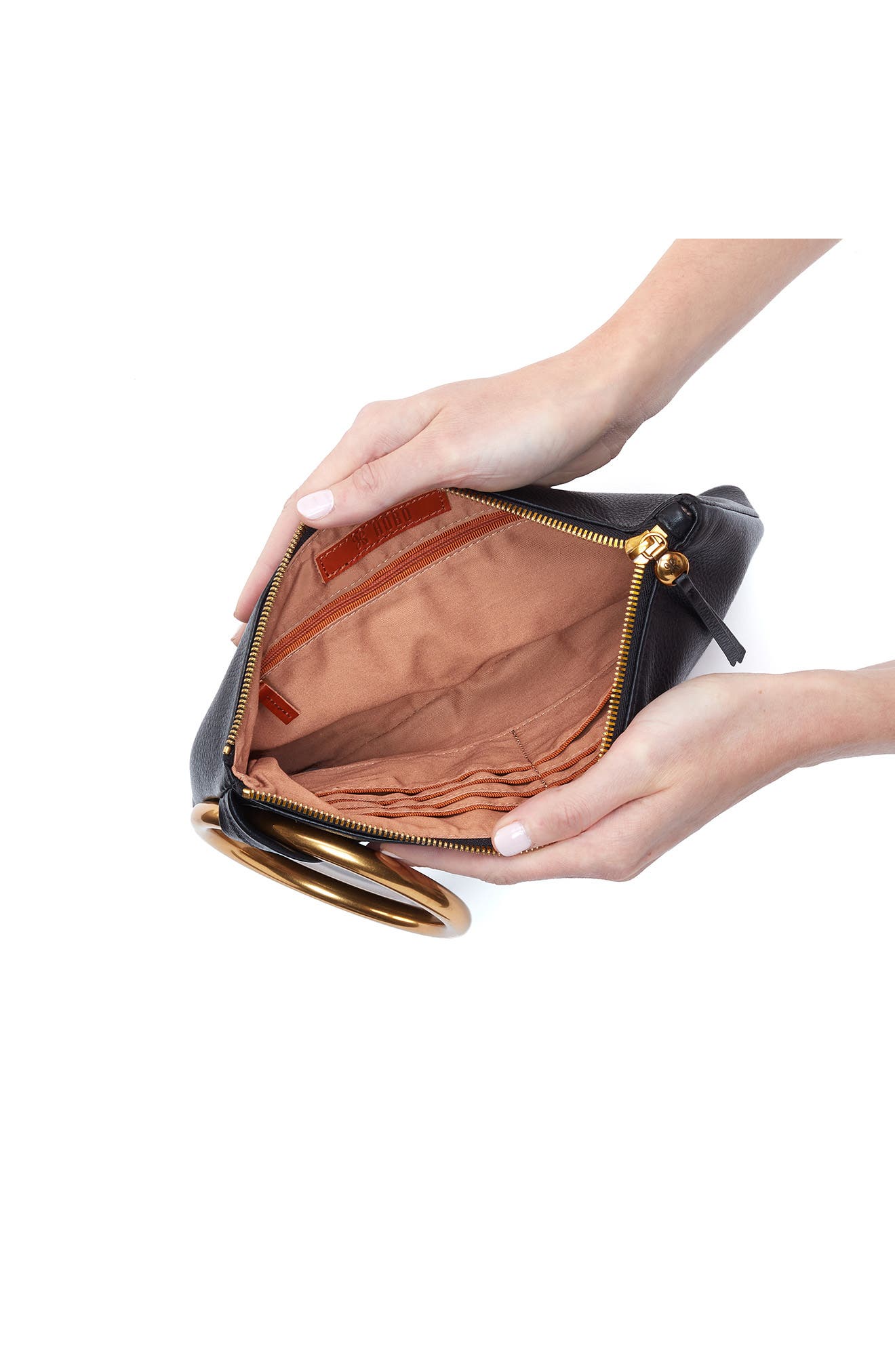 HOBO Sheila Leather Ring Clutch, Alternate, color, Black