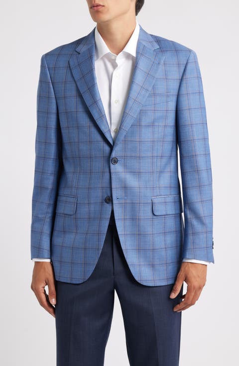 Flynn Classic Fit Blue Plaid Wool Sport Coat (Regular & Big)