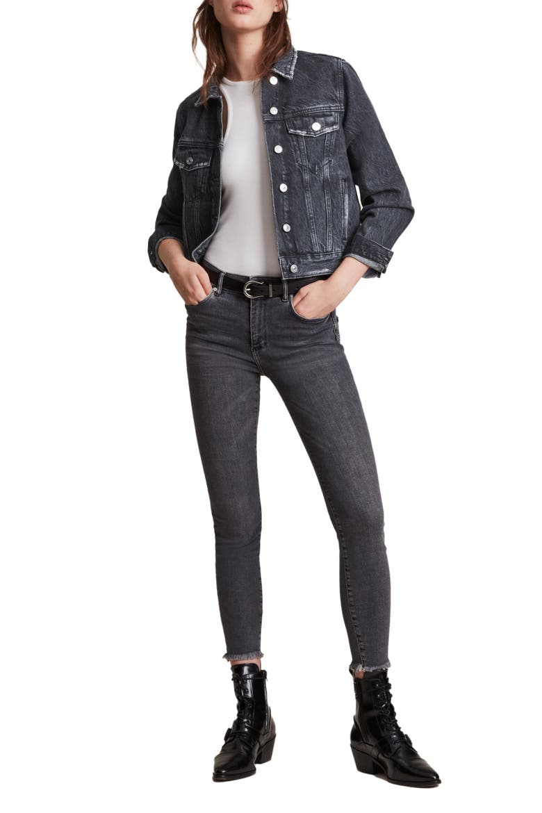 Women's Hay Distressed Denim Jacket, Alternate, color, WASHED BLACK