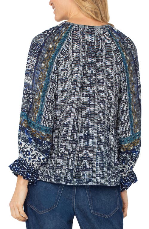 Liverpool Los Angeles Three Quarter Sleeve Shibori Print Shirt In Blue