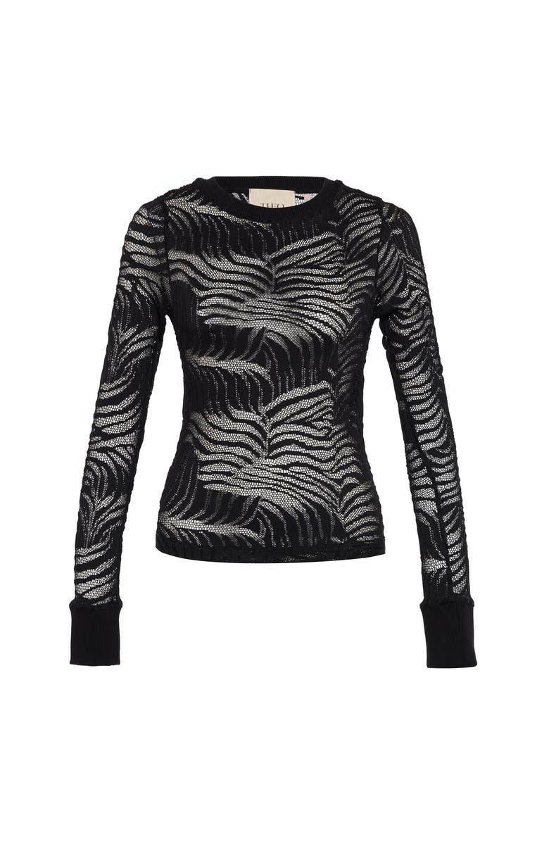 THEO The Label Artemis Fern Lace Long-Sleeve Top, Alternate, color, Black