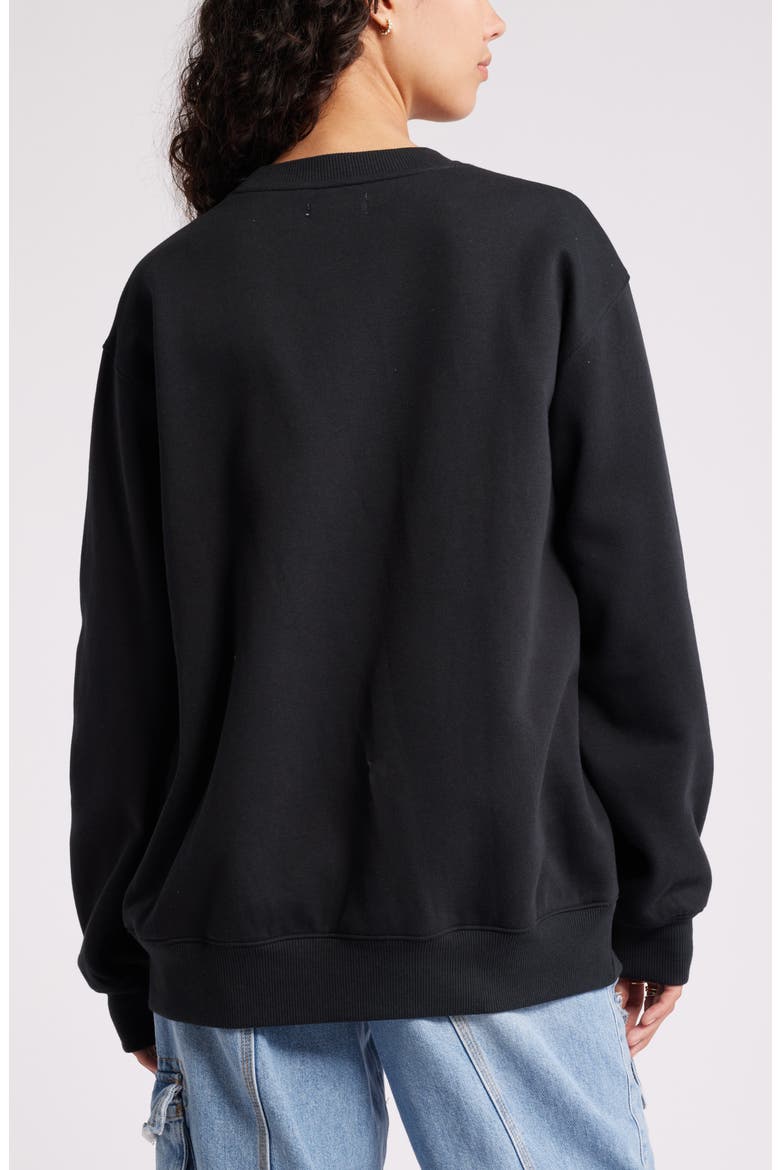 Fleece Detail Oversize Crewneck Sweatshirt, Alternate, color, BLACK JET