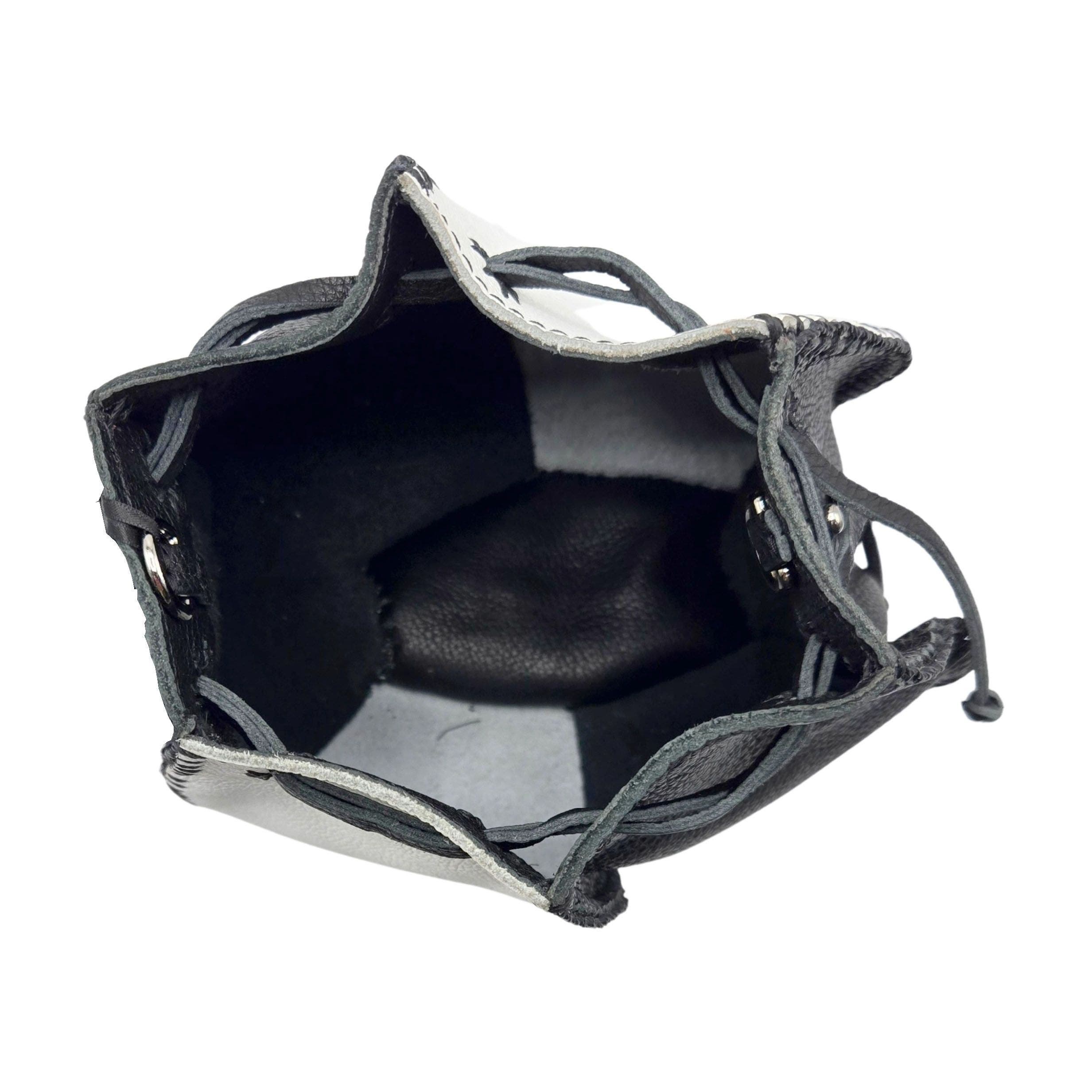 Mini Bucket Pouch Leather Bag, Alternate, color, Black White