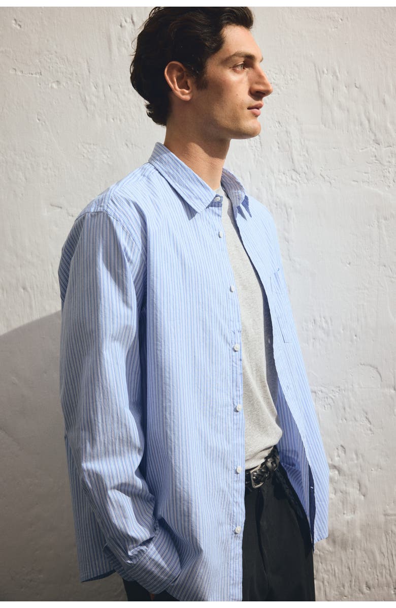 H&M Loose Fit Poplin Shirt, Alternate, color, Light Blue/Striped