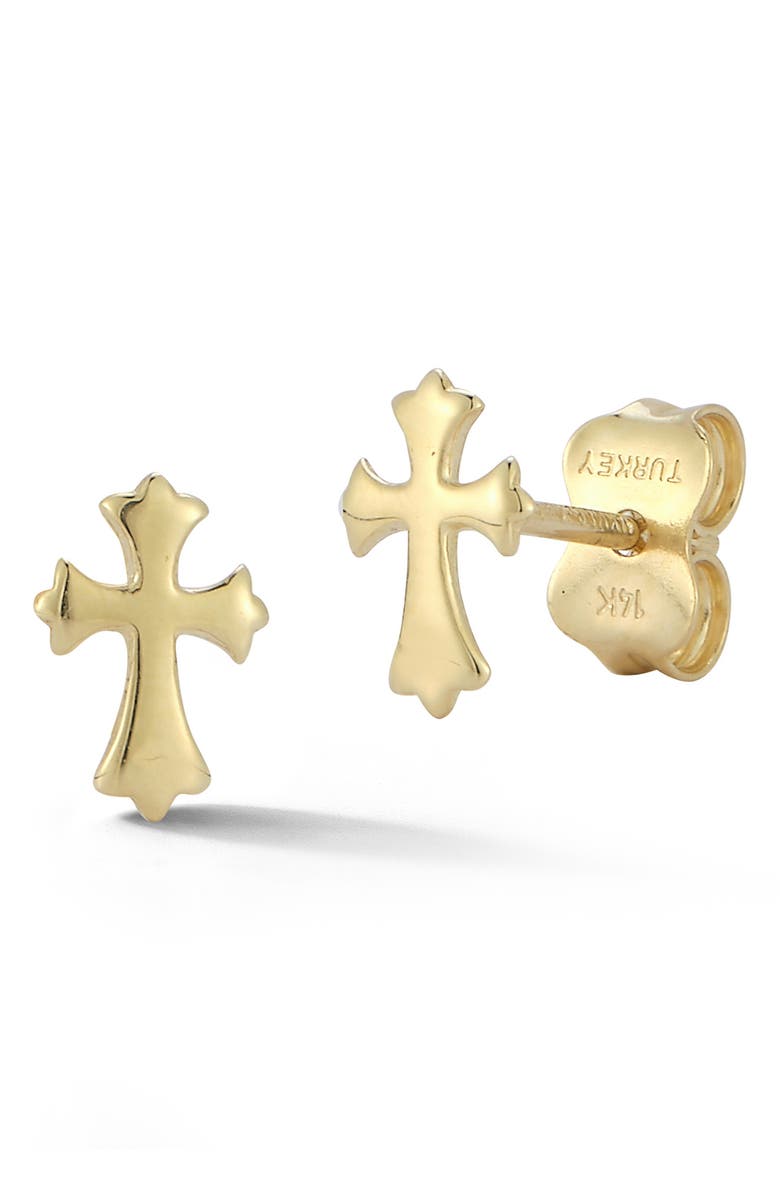 Ember Fine Jewelry 14K Gold Cross Stud Earrings, Main, color, Gold