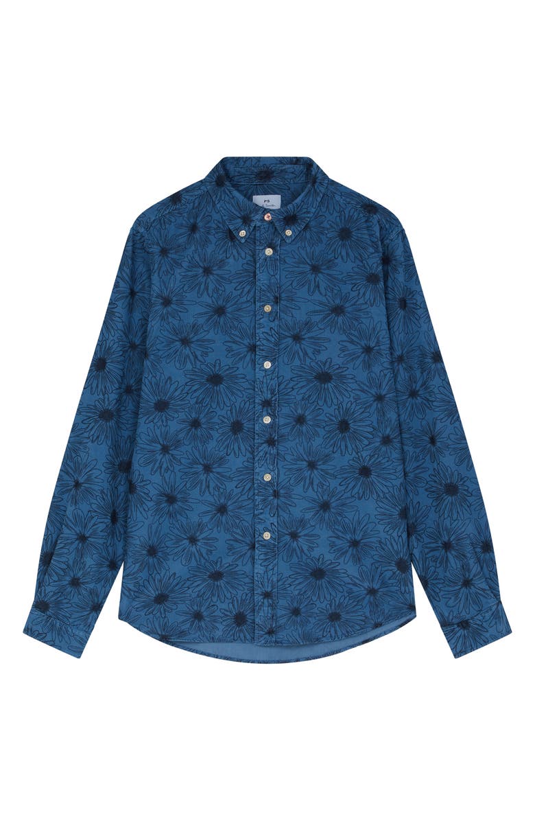 PS Paul Smith Tailored Fit Floral Organic Cotton Button-Down Shirt, Alternate, color, Petrol Blue