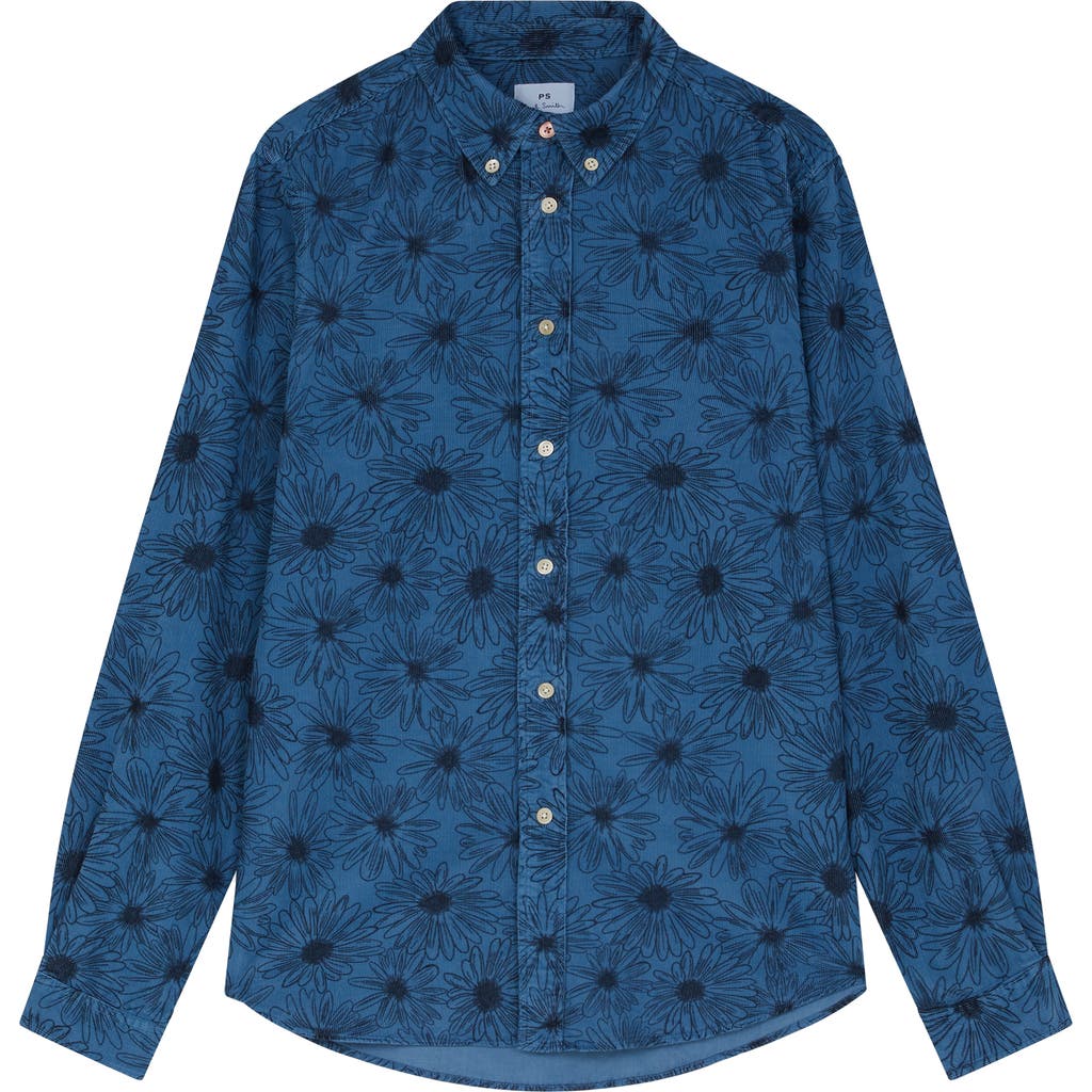 Ps By Paul Smith Ps Paul Smith Tailored Fit Floral Organic Cotton Button-down Shirt In Blue