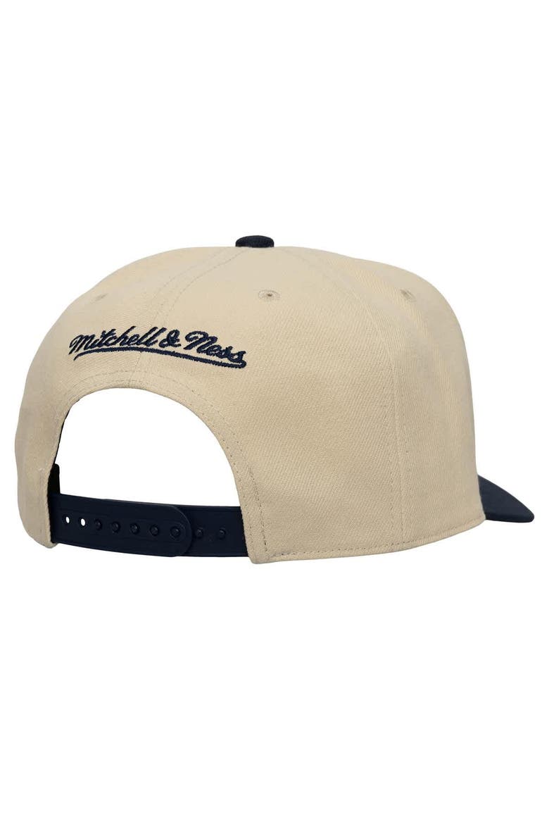 Men's Mitchell & Ness  Cream/Navy New England Revolution Upside Down Pro Pinch Snapback Hat, Alternate, color, Cream