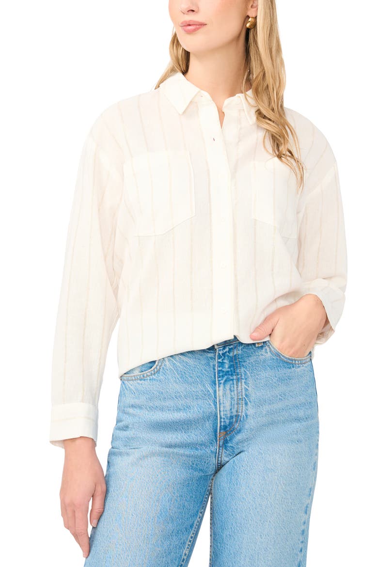 Stripe High-Low Button-Up Shirt, Main, color, NEW IVORY