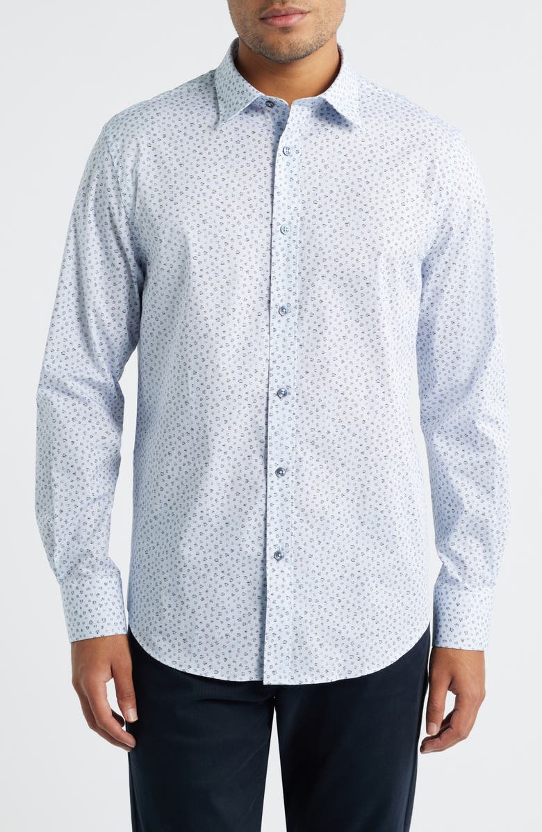 Bugatchi Julian Shaped Fit Button-Up Shirt, Main, color, Sky