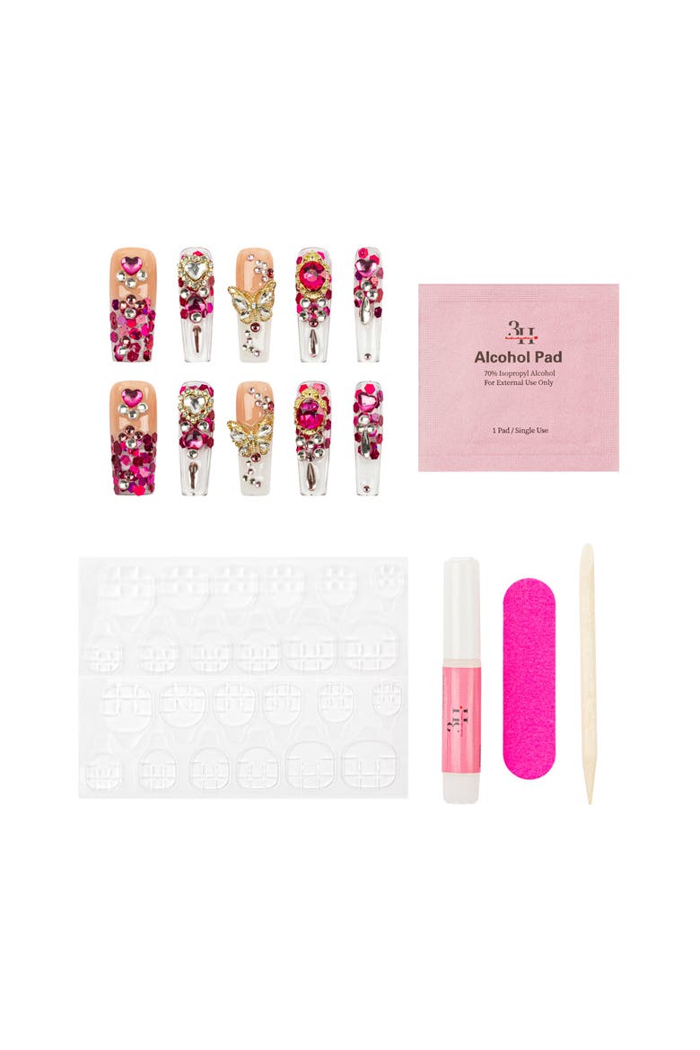 Hot Couture Luxury Hand Made Press On Nails, Alternate, color, Hot Pink