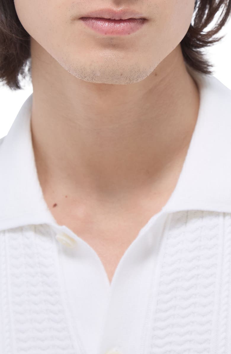 Bugatchi Chevron Short Sleeve Knit Button-Up Shirt, Alternate, color, Chalk