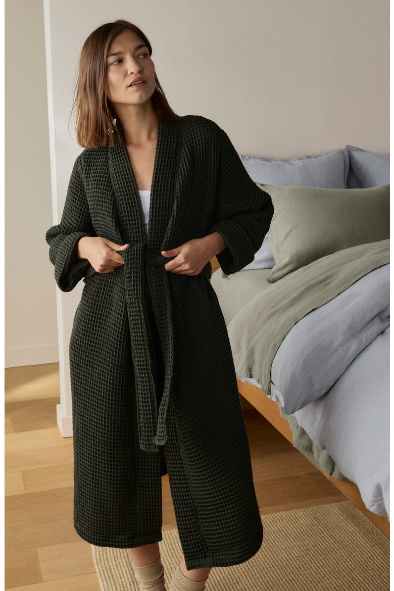 Waffle Cotton Robe, Alternate, color, EVERGREEN