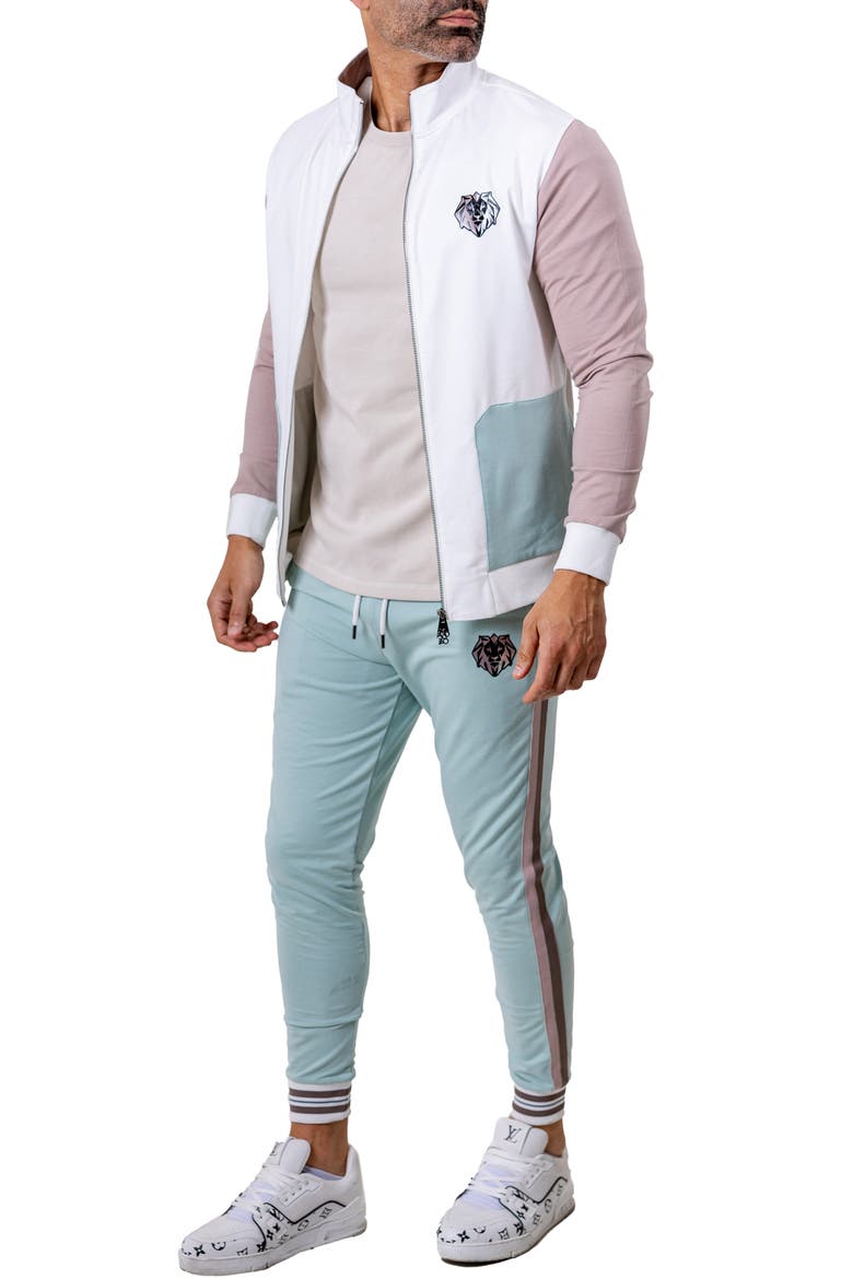 Zipper Refined90 Grey Colorblock Knit Track Jacket, Alternate, color, WHITE