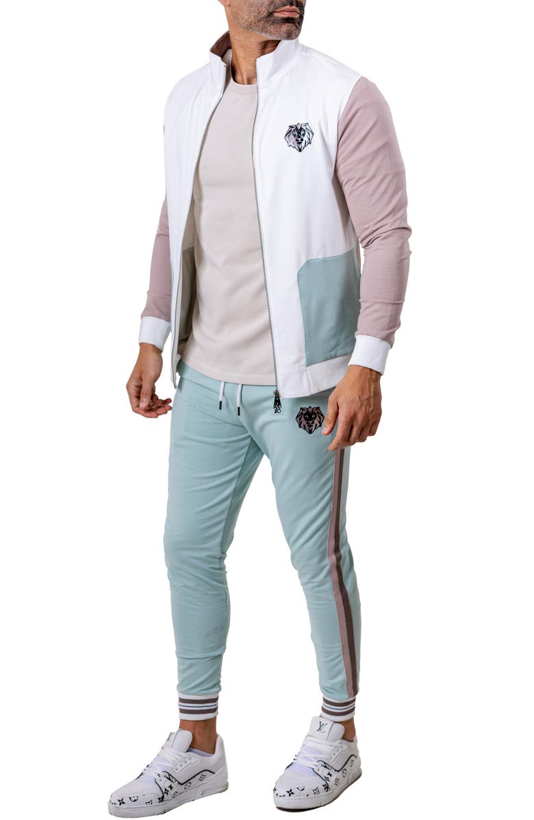 Maceoo Zipper Refined90 Grey Colorblock Knit Track Jacket, Alternate, color, White