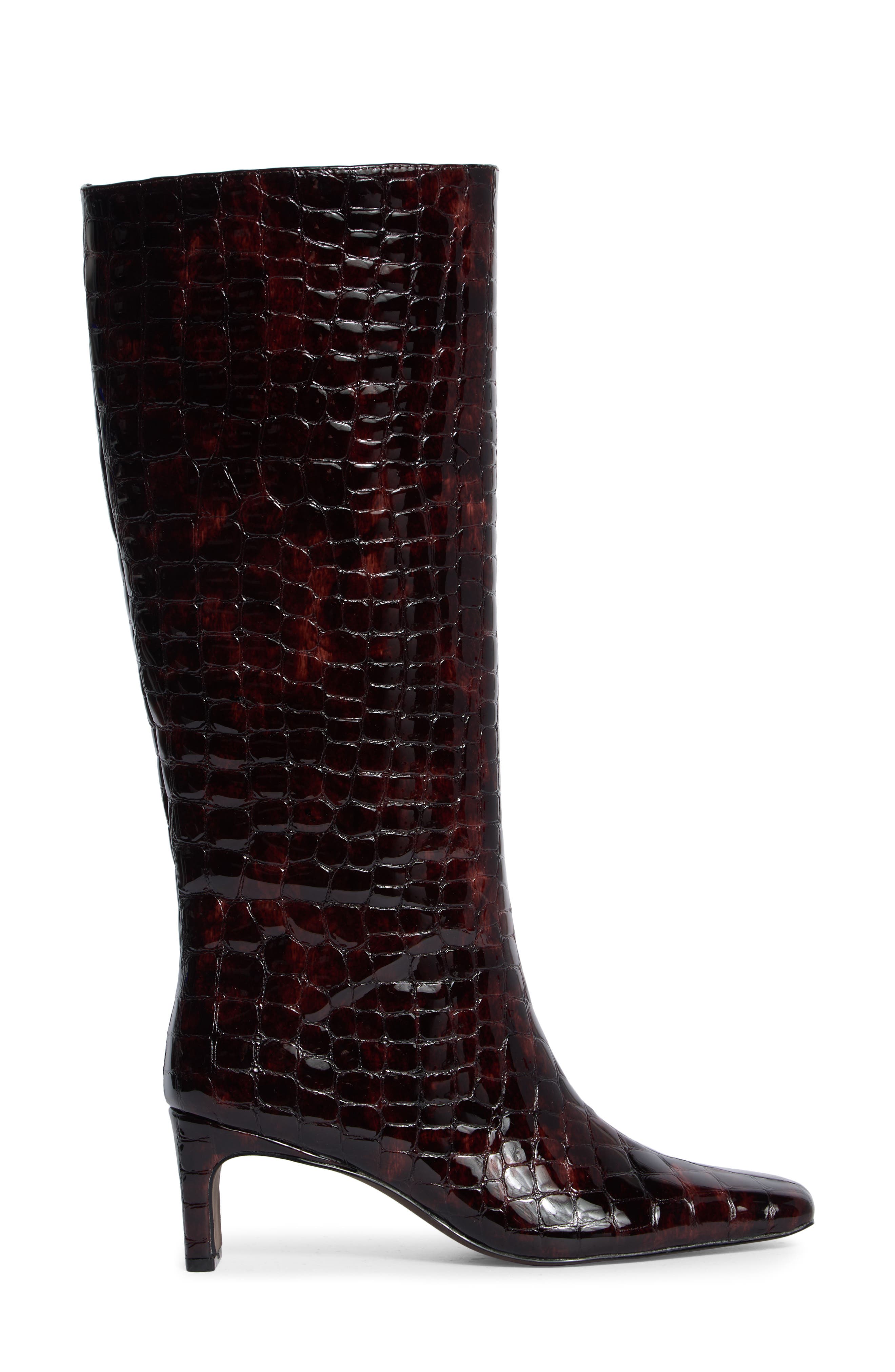 Jendi Leather Knee High Boot, Alternate, color, TORTOISE CROCO
