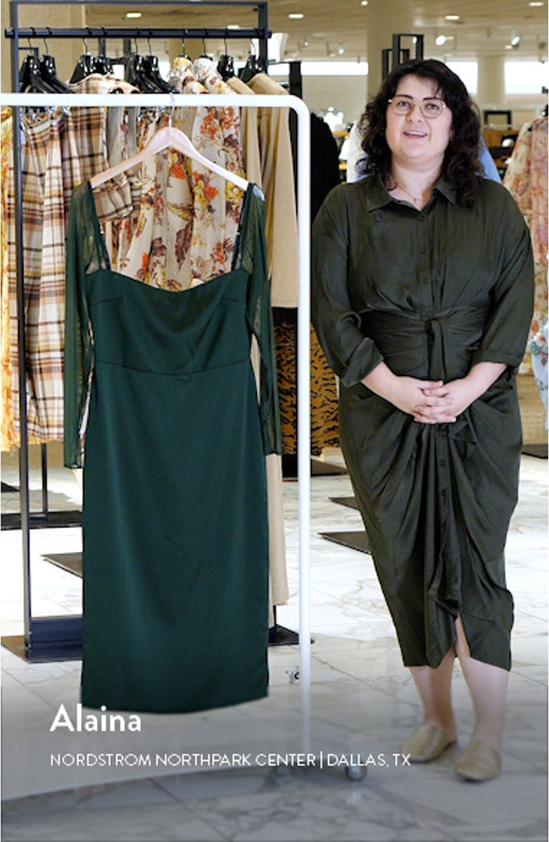 Ellica Long Sleeve Satin Sheath Cocktail Dress, sales video thumbnail