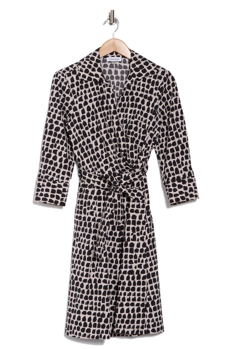 Calvin Klein Abstract Print Faux Wrap Dress, Alternate, color,