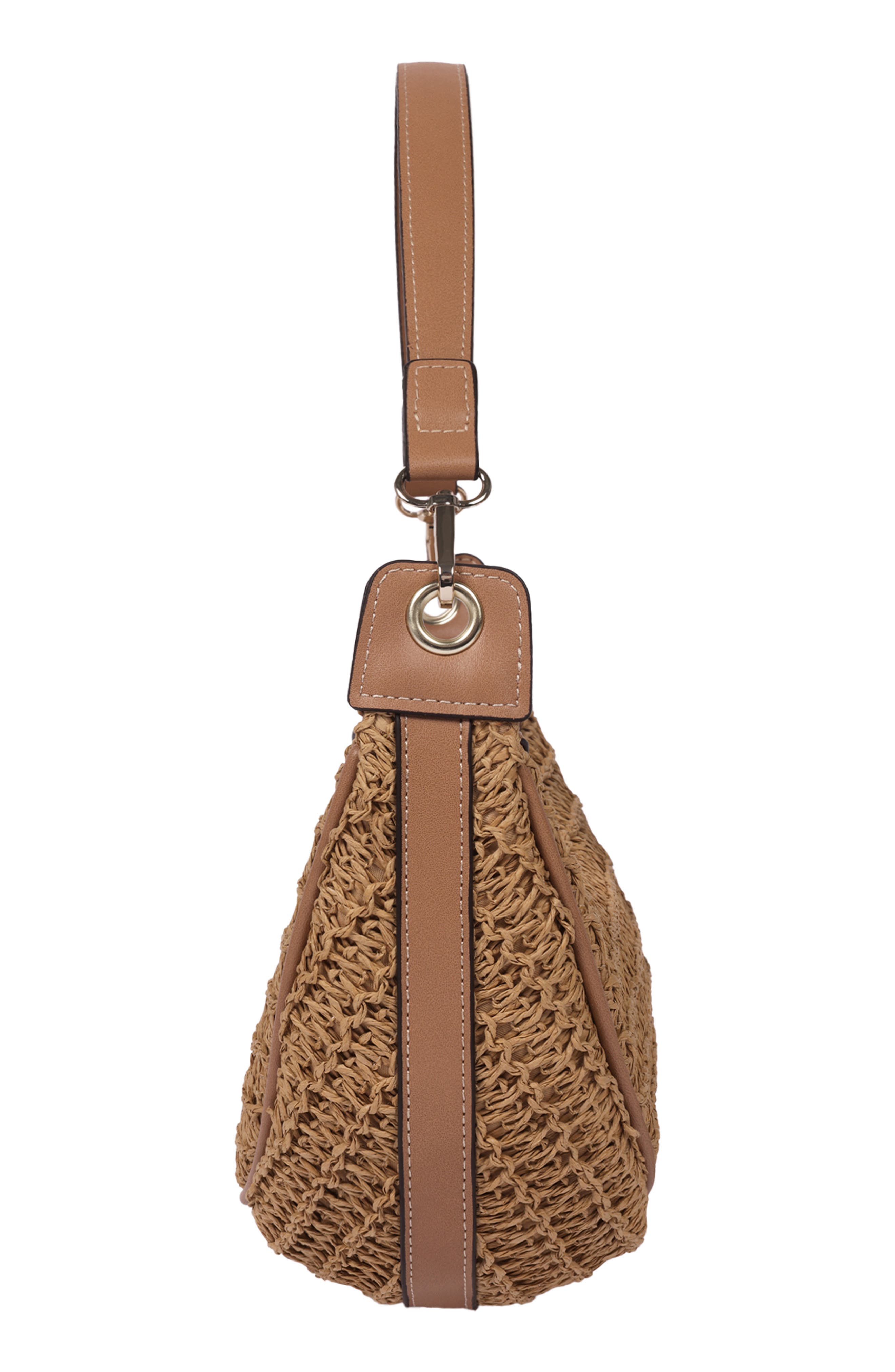 Tommy Bahama Logo Debossed Raffia Shoulder Bag, Alternate, color, Tan