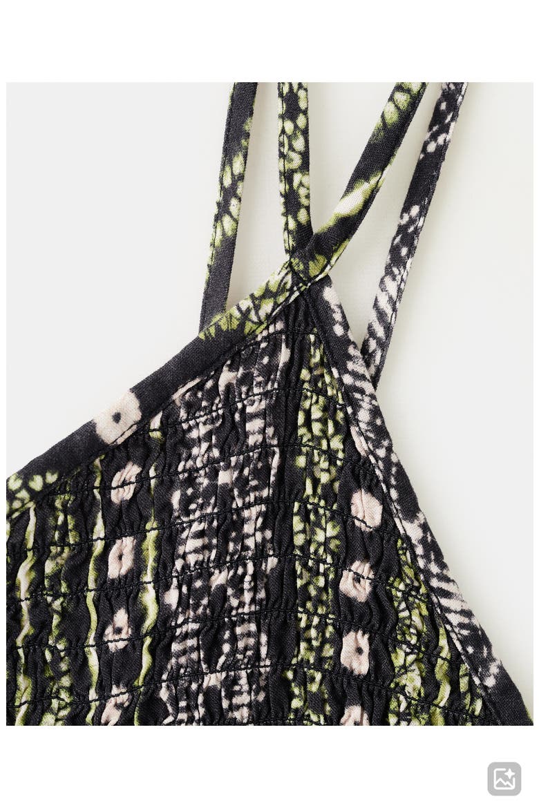 Print Smocked One-Shoulder Minidress, Alternate, color, BLACK