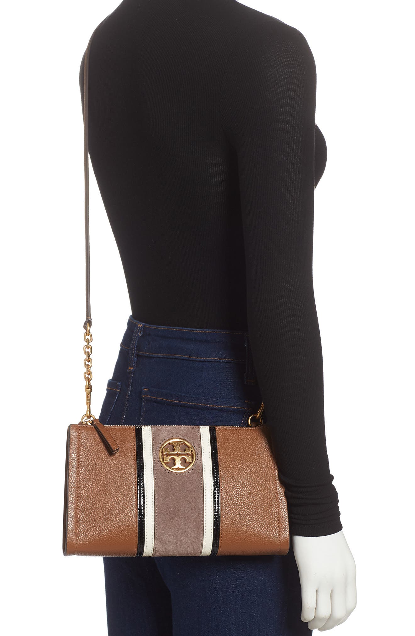 Tory Burch Carson Stripe Leather Crossbody Bag, Alternate, color, 