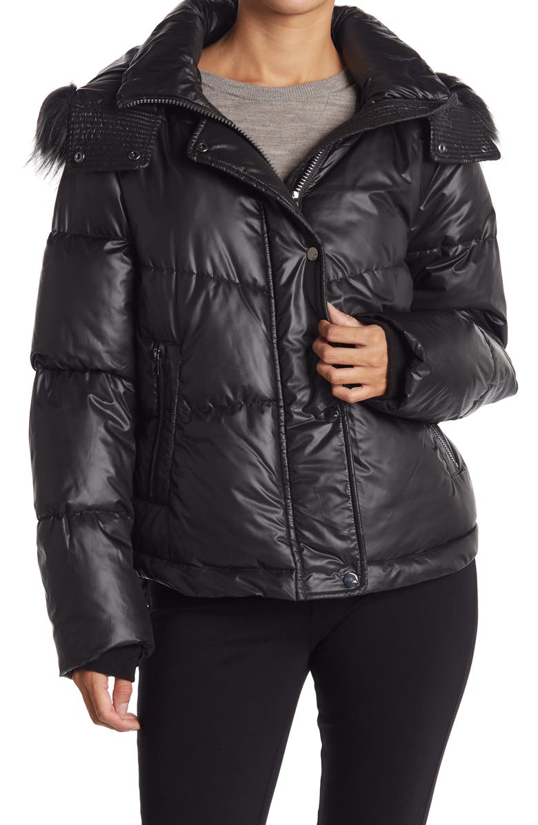 Andrew Marc Minna Faux Fur Trim Hooded Puffer Jacket, Main, color,