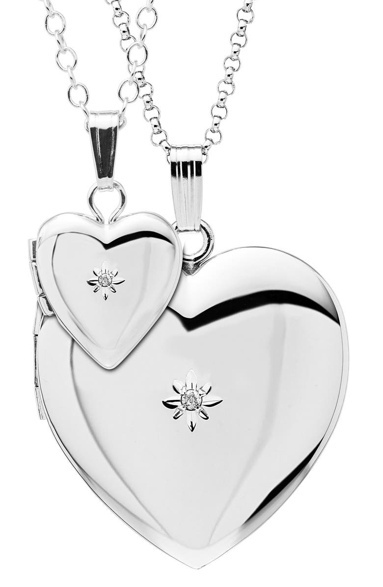 Mignonette Mother & Daughter Locket Set, Main, color, Silver