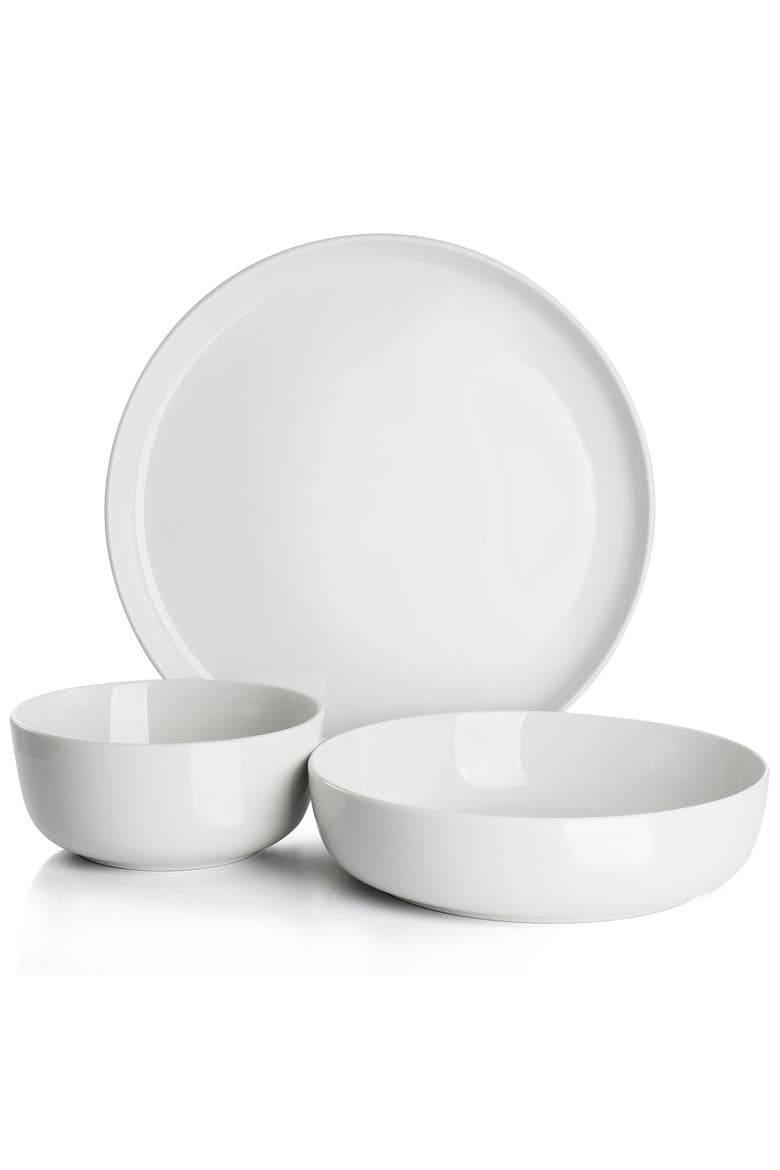 Avisala 12 Piece Fine Ceramic Dinnerware Set, Alternate, color, White