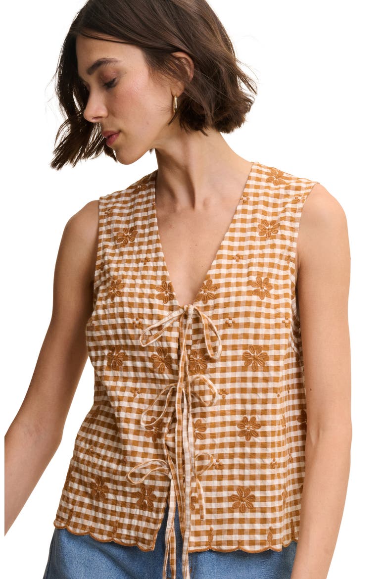 Tessa Embroidered Tie Front Vest, Alternate, color, ORANGE