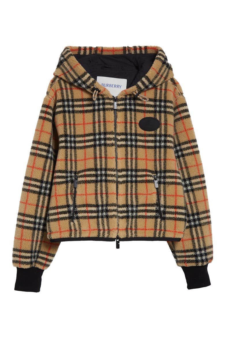 Fiona Check Fleece Crop Jacket, Alternate, color, SAND IP CHECK