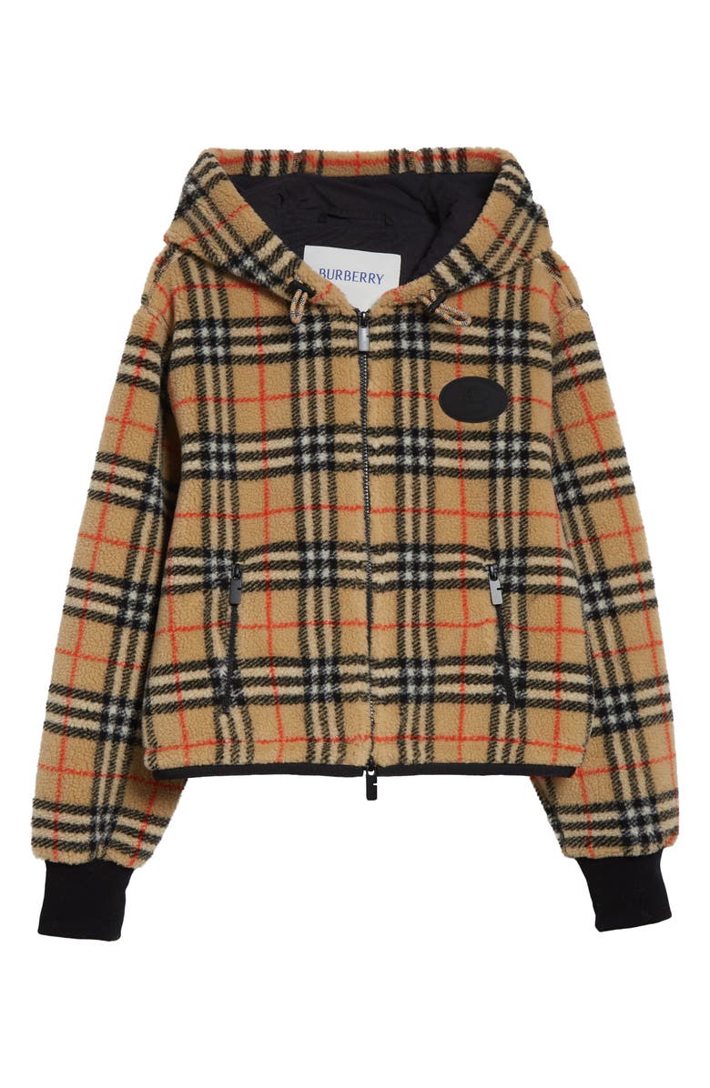 Burberry Fiona Check Fleece Crop Jacket, Main, color, Sand Ip Check