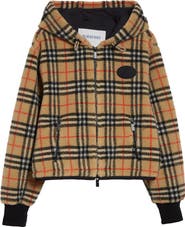Burberry Fiona Check Fleece Crop Jacket