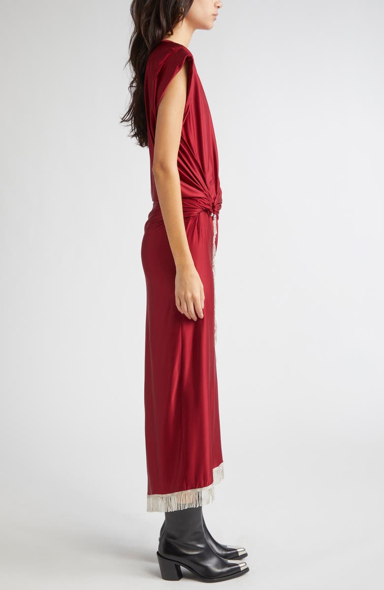 Rabanne Piercing Fringe Asymmetric Jersey Dress, Alternate, color, Ruby Red