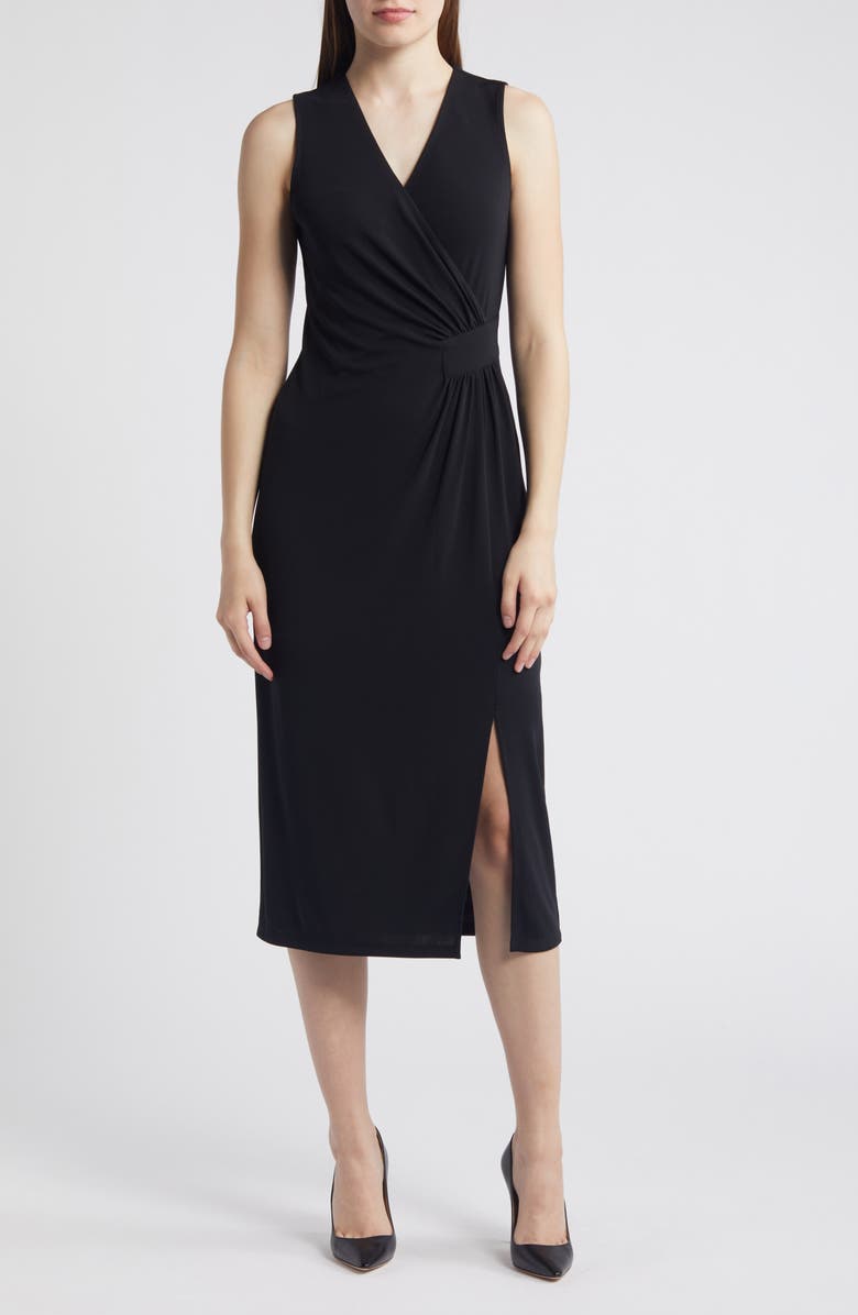 Anne Klein Faux Wrap Sleeveless Jersey Midi Dress, Main, color, 