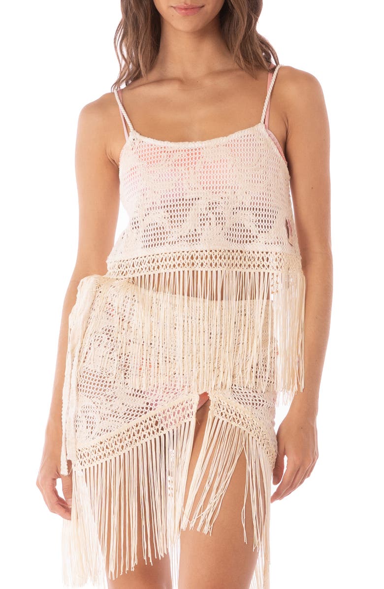 Maaji Jessa Fringe Open Knit Cover-Up Top, Main, color, 