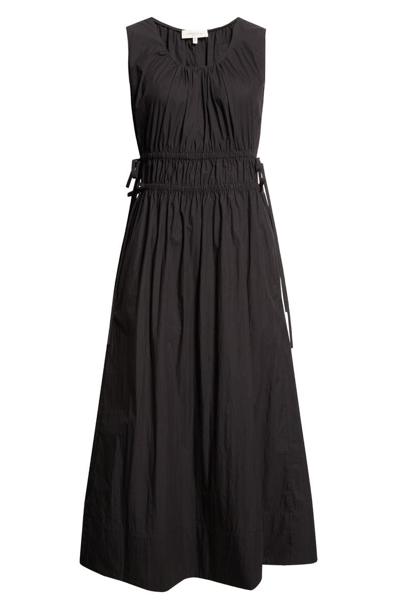Lafayette 148 New York Gathered Waist Sleeveless Cotton Blend Midi Dress, Alternate, color, Black