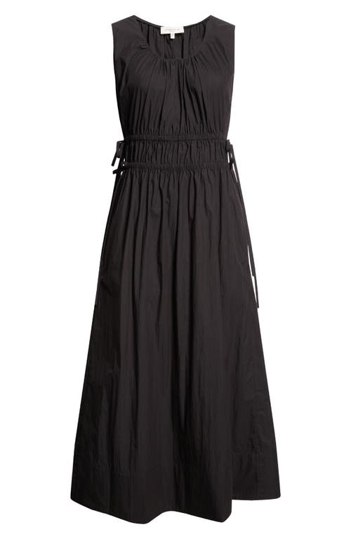 Lafayette 148 New York Gathered Waist Sleeveless Cotton Blend Midi Dress In Black